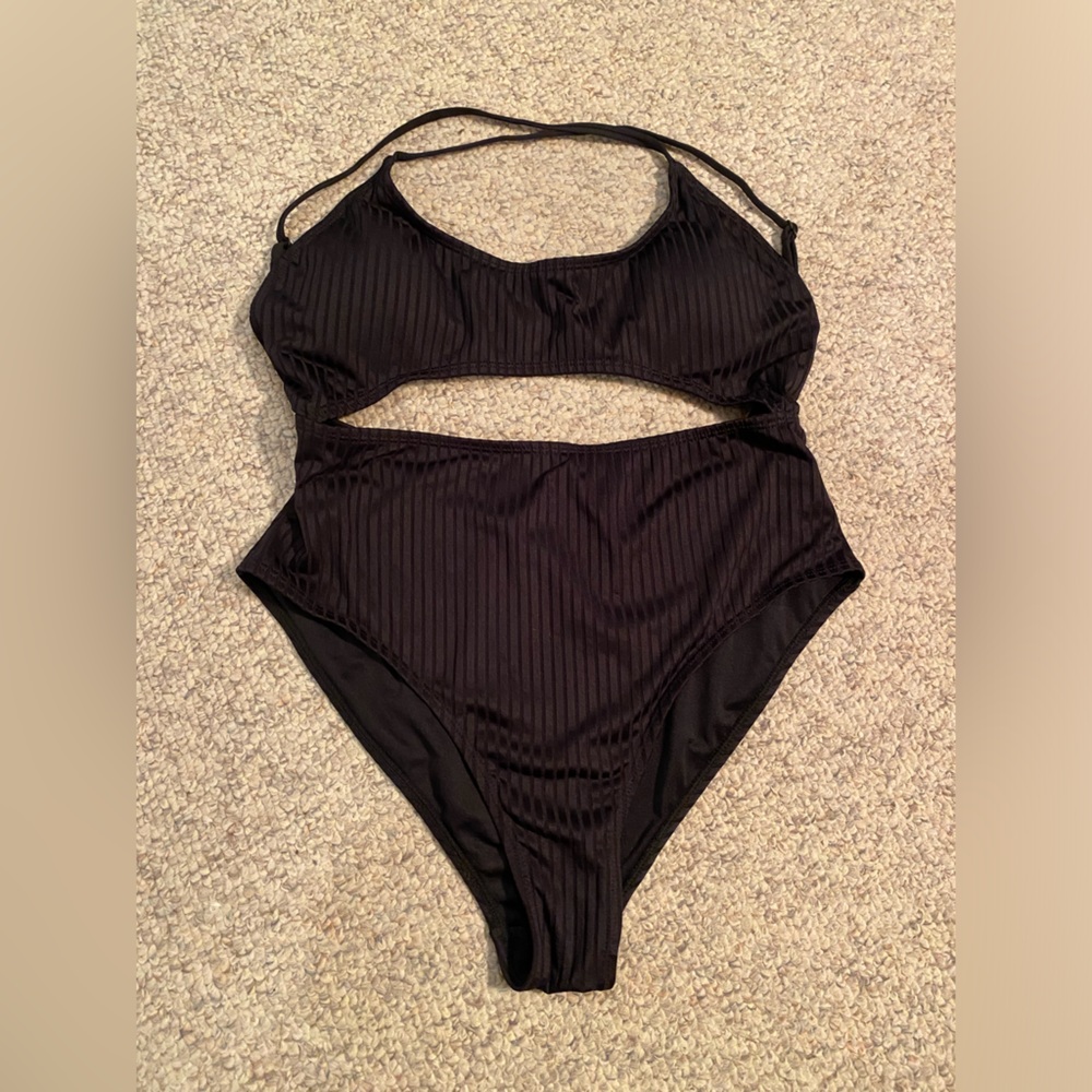 Cute black one piece bikini cut out
